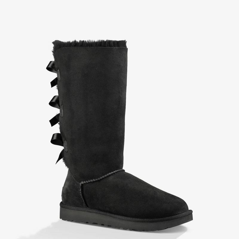 Bottes Classic UGG Bailey Bow Tall II Femme Noir Soldes 923QFJEX